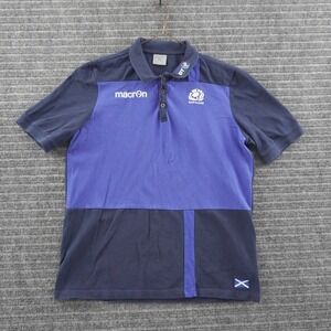 Macron Scotland Rugby Polo Shirt Mens XXL Blue Colorblock Short Sleeve